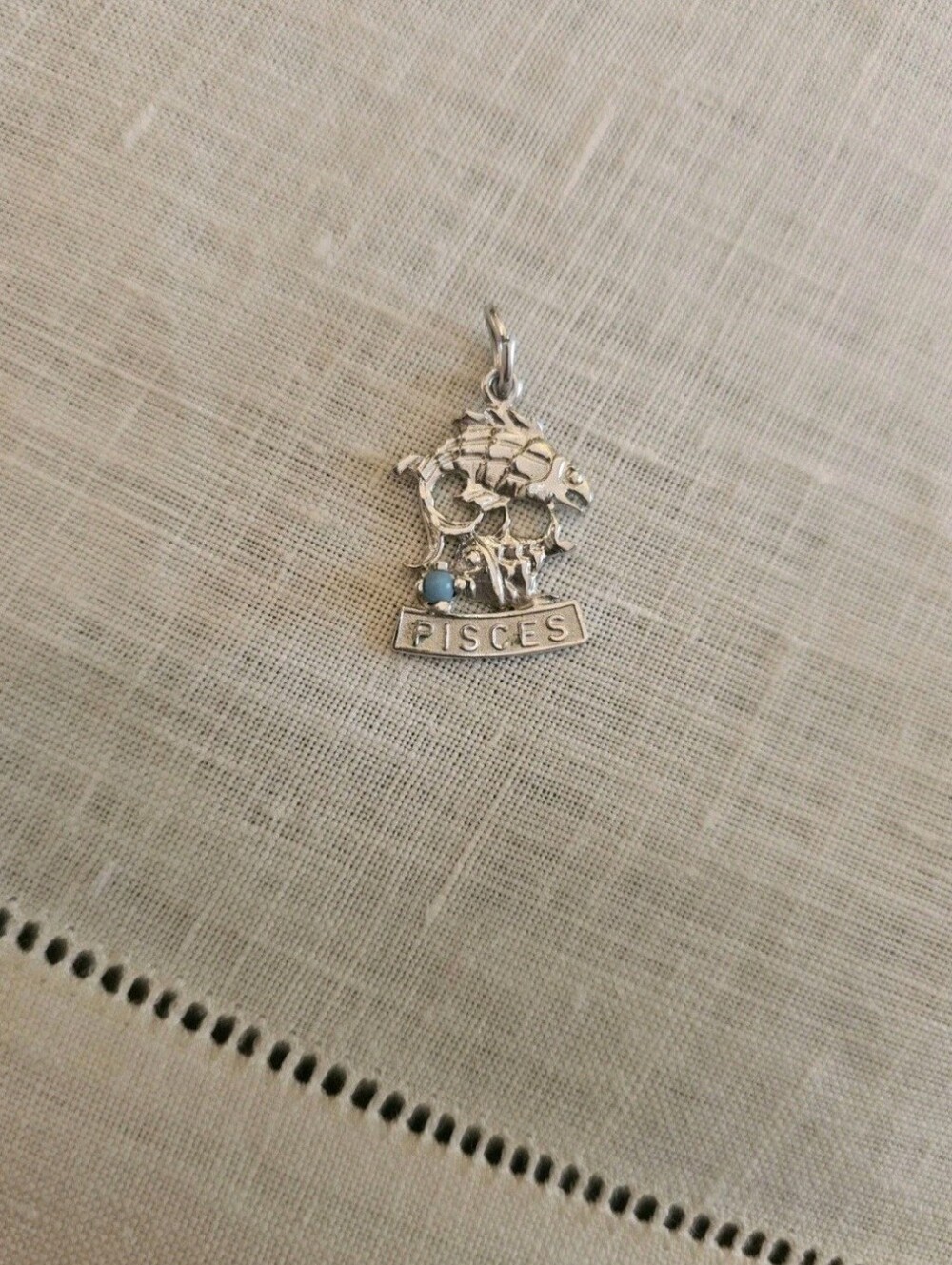 Cool Vintage 60s Sterling Silver 925 Pisces Zodiac Charm/Pendant Turquoise Stone - Picture 4 of 4